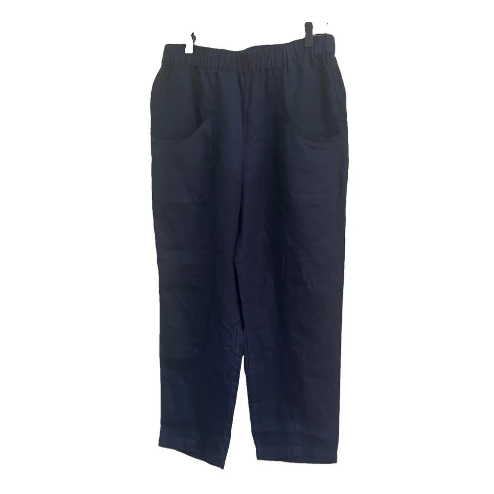 Quince Casual High Waist Blue 100% Linen Size Medium Women's Pants